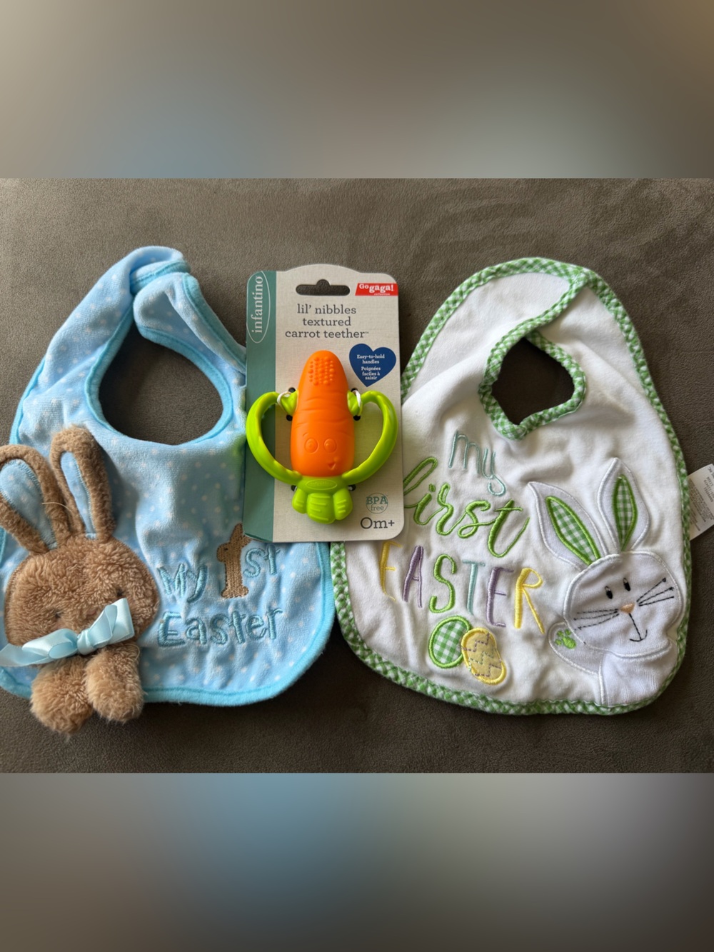 Baby “My First Easter” Bibs and Carrot Teether Bundle